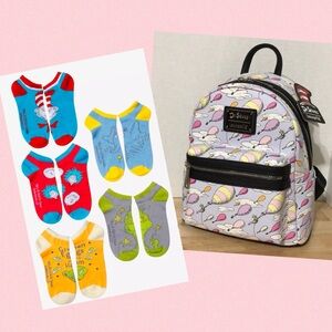 Dr. Seuss Bundle: Loungefly Backpack OH THE PLACES YOU'LL GO & No-Show Socks Set